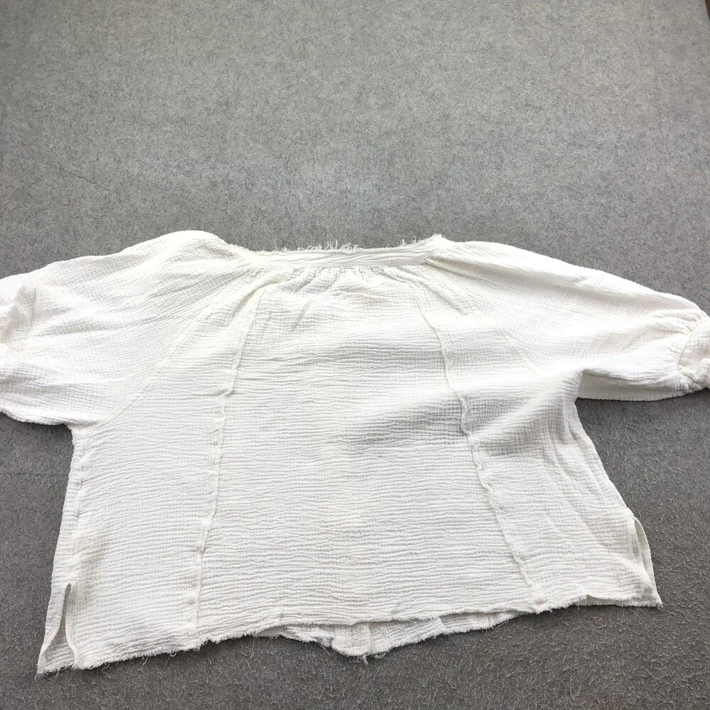 Free People Blouse Womens Medium White Button Gauze 3/4 Sleeve Boho We The Free - Picture 6 of 9